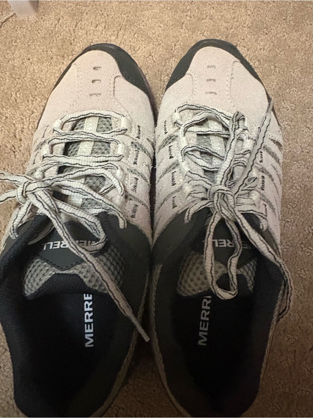 Ladies Merrell Beige and Gray Trail Sneakers